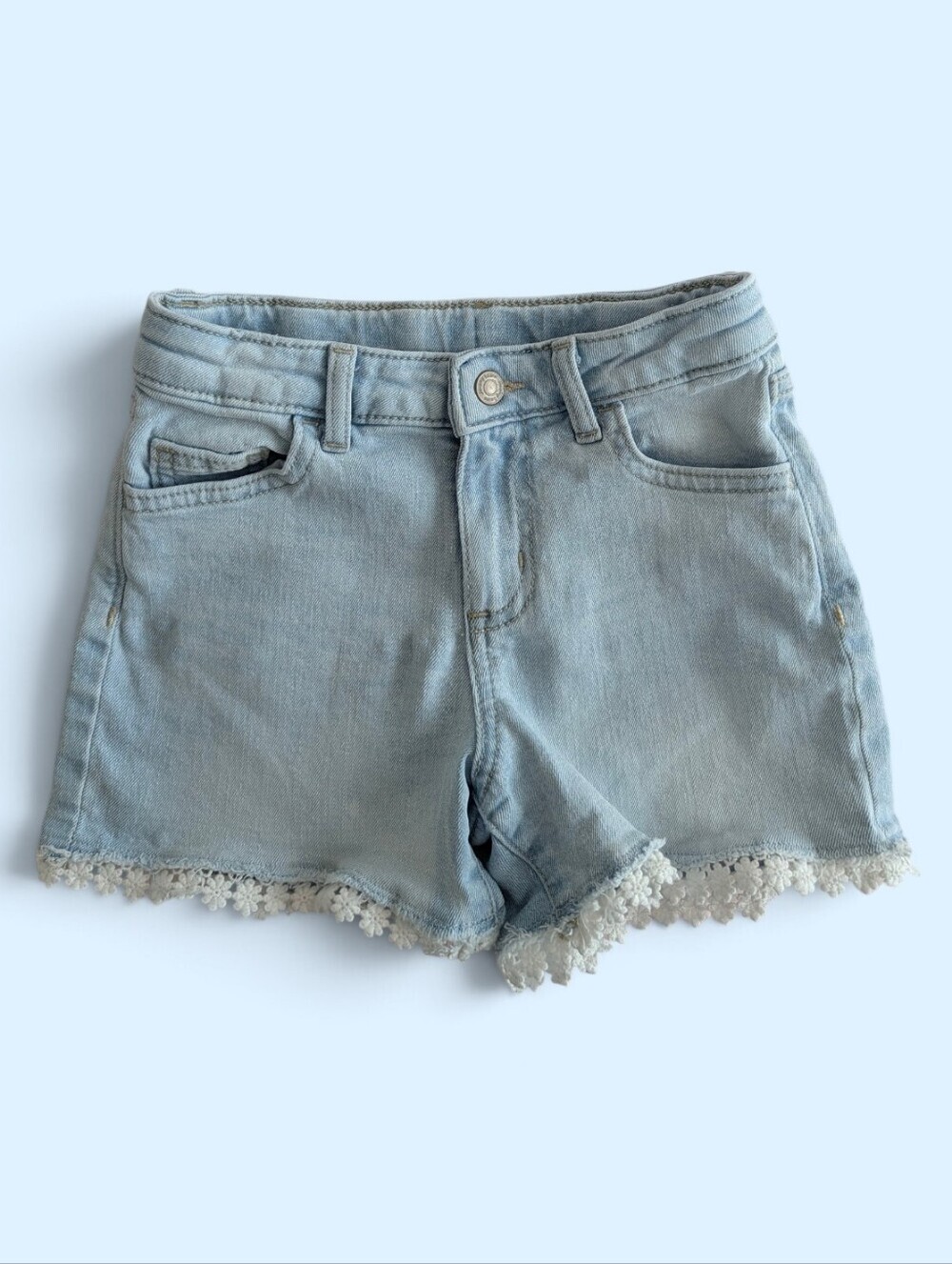 Jumping Beans Girls Light Blue Denim Lace-Hem Shorts Size 7